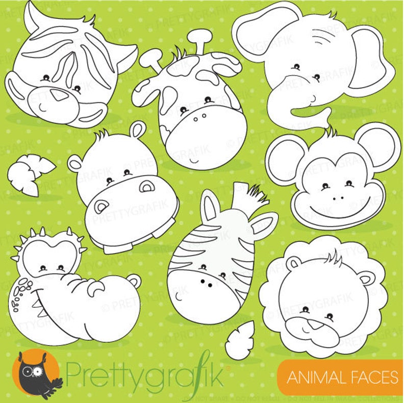 Animal faces digital stamp commercial use, vector graphics, digital stamp, digital images DS719 image 1