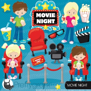 Movie night clipart, clipart commercial use, vector graphics, digital clip art, images CL920 image 1