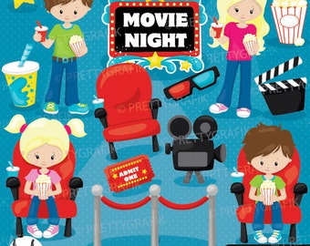 Movie night clipart, clipart commercial use, vector graphics, digital clip art, images - CL920