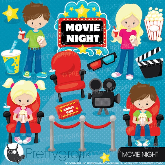 BUY20GET10 - Movie night clipart, clipart commercial use, vector graphics, digital clip art, images - CL920 Il_570xn