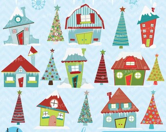 christmas house clipart commercial use, vector graphics, digital clip art, digital images - CL414