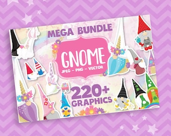 Gnome BUNDLE graphic set,  clipart commercial use, fantasy clipart, vector graphics, digital images