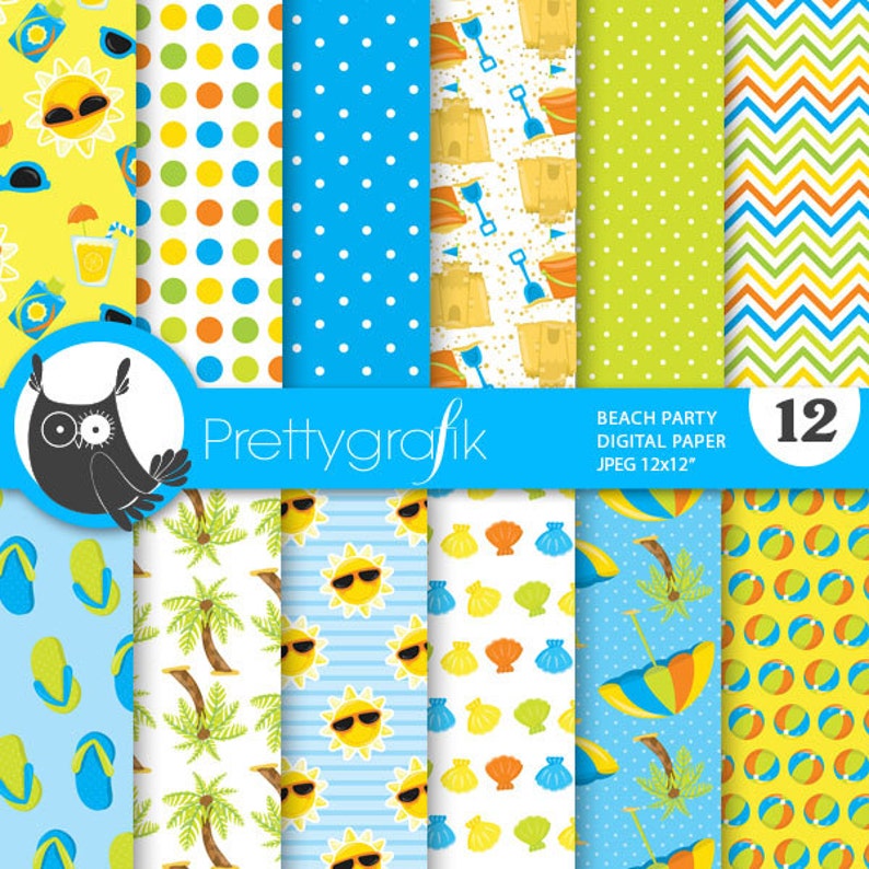 Beach party digital paper, commercial use, scrapbook patterns, background PS716 image 1