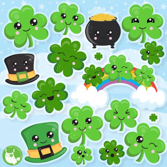 BUY 20 GET 10 OFF St-Patrick's kawaii shamrocks clipart commercial use, vector graphics, digital clip art, digital images - CL1221 Il_570xn