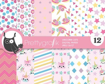 Kawaii Cats digital patterns, scrapbook papers commercial use, witch scrapbook papers, background  - PS1029