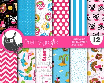 Pirate girl digital paper, commercial use, scrapbook patterns, background - PS649