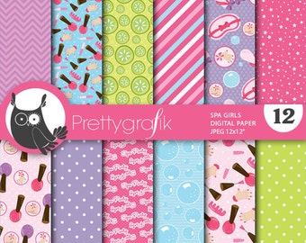 Spa girls patterns, commercial use, scrapbook papers, background  - PS657