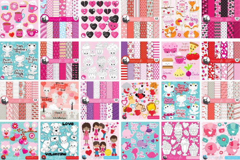 Be my Valentine BUNDLE graphic set, love clipart commercial use, Valentine's day clipart, vector graphics, digital images image 3