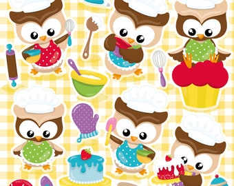 Cooking Owl clipart, clipart commercial use,  vector graphics,  clip art, digital images - CL1560