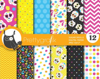 sugar skull digital paper, commercial use, scrapbook patterns, background  - PS654