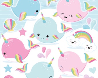 Whale Unicorn, clipart, clipart commercial use,  vector graphics,  clip art, digital images - CL1356