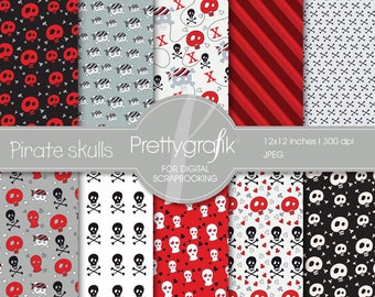 Pirate skulls digital paper, commercial use, scrapbook patterns, background - PS529