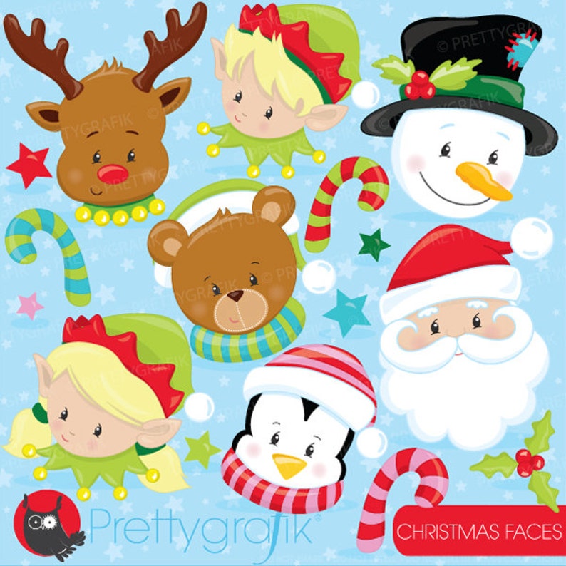 Christmas faces clipart commercial use, vector graphics, digital clip art, digital images CL747 image 1