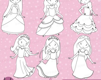 Princess stamps commercial use, vector graphics, digital clip art, digital images - DS457