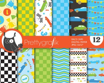 race car digital paper, commercial use, scrapbook patterns, background - PS646