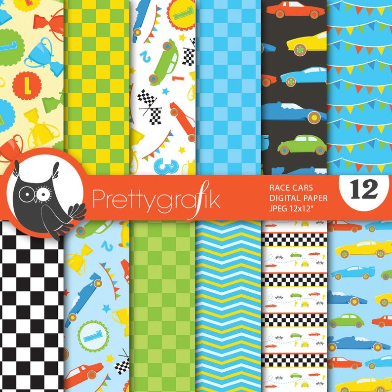 race car digital paper, commercial use, scrapbook patterns, background PS646 image 1