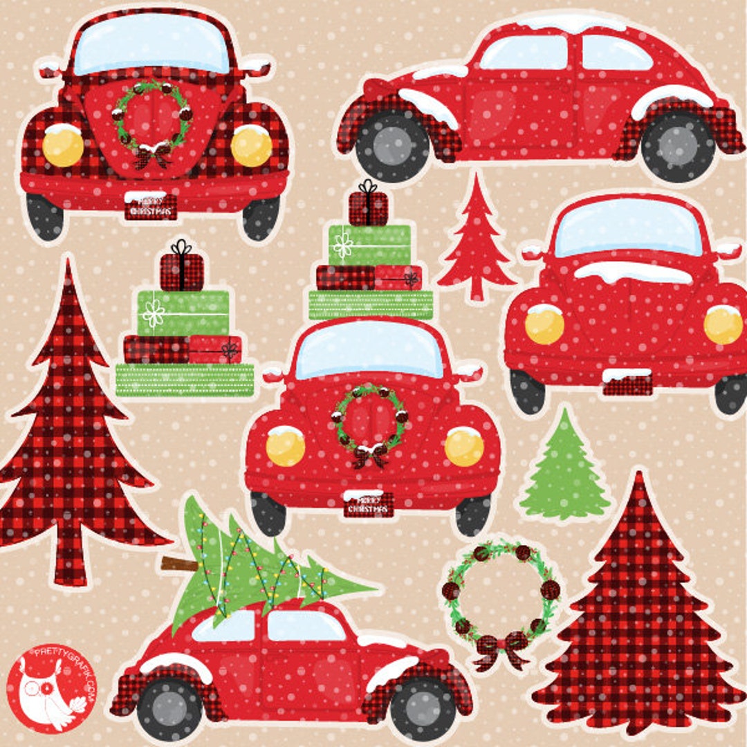 Vintage Christmas Car Clipart Floral Bouquet Commercial - Etsy