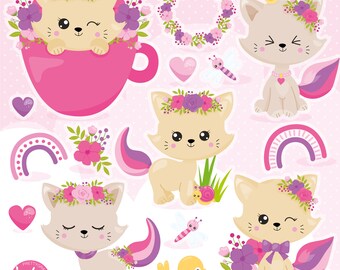 Spring Cats, clipart, clipart commercial use,  vector graphics,  clip art, digital images - CL1720