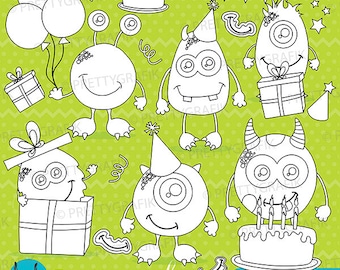 Birthday monsters digital stamp commercial use, vector graphics, digital stamp, digital images - DS655