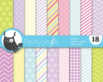 easter colors digital paper, commercial use, scrapbook patterns, background polka dots, chevron, gingham, stripes - PS644