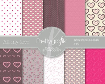 valentine, heart digital paper, commercial use, scrapbook patterns, background - PS540