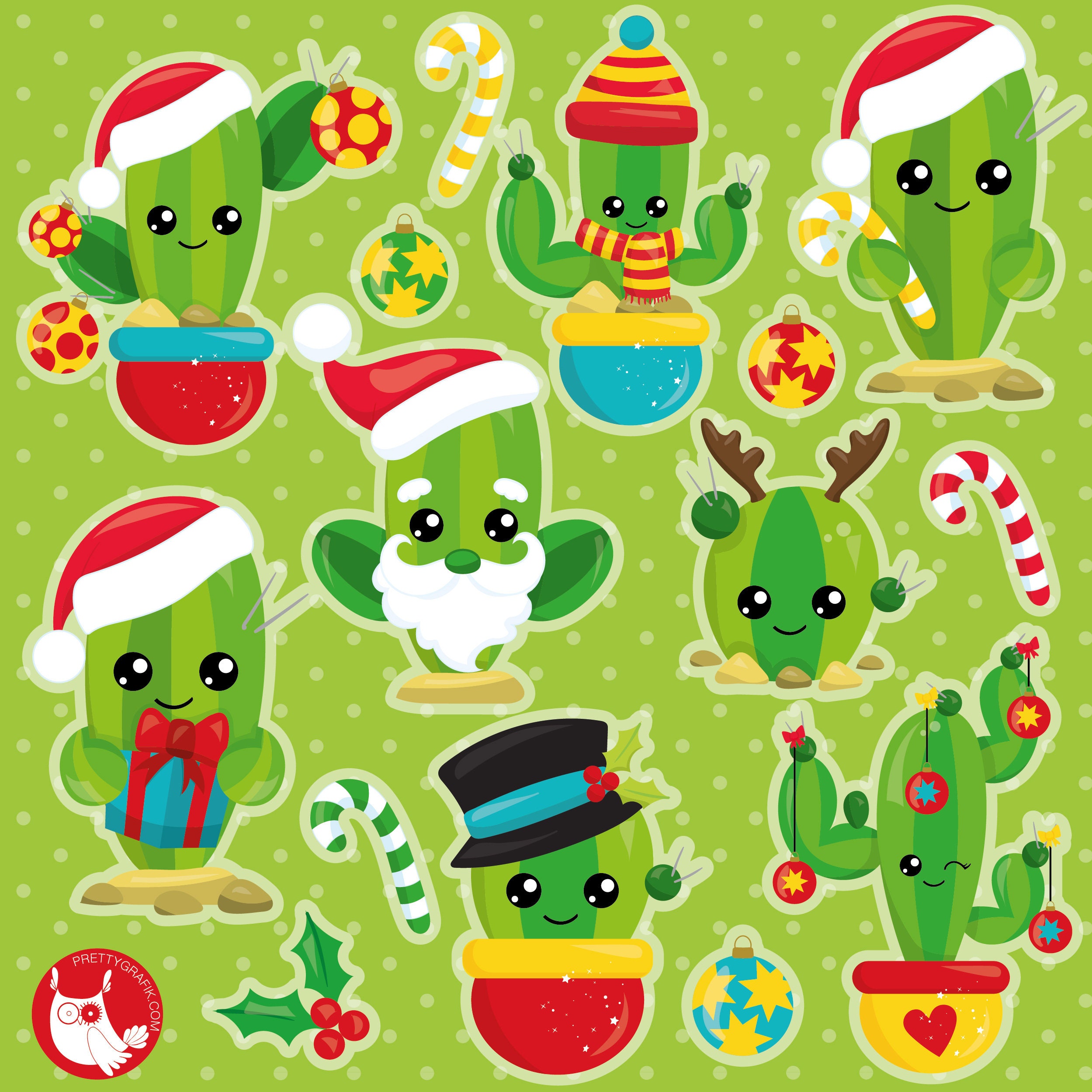 LiGhtEd ChristMas CaCTus Clipart*clipart*png format*digital download**300 dpi
