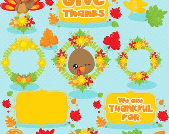 Thanksgiving clipart commercial use, turkey clipart, kawaii clipart, Fall vector graphics, digital image - CL1036