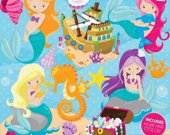 mermaid clipart commercial use, vector graphics, digital clip art, digital images - CL741