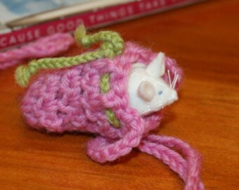 WhiteMouseInPinkPouchEcoFriendlyReadyToShip