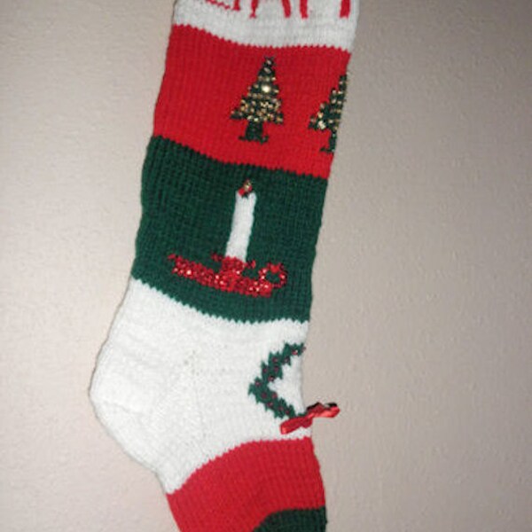 1 Personalized Hand Knitted Christmas Stocking Tree Wreath Candle