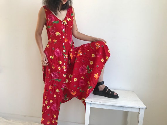 90s Red Floral Dress