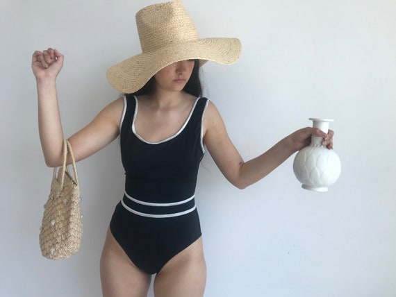 Vintage 1990s Black Mesh Swimsuit, 90s Swimsuit