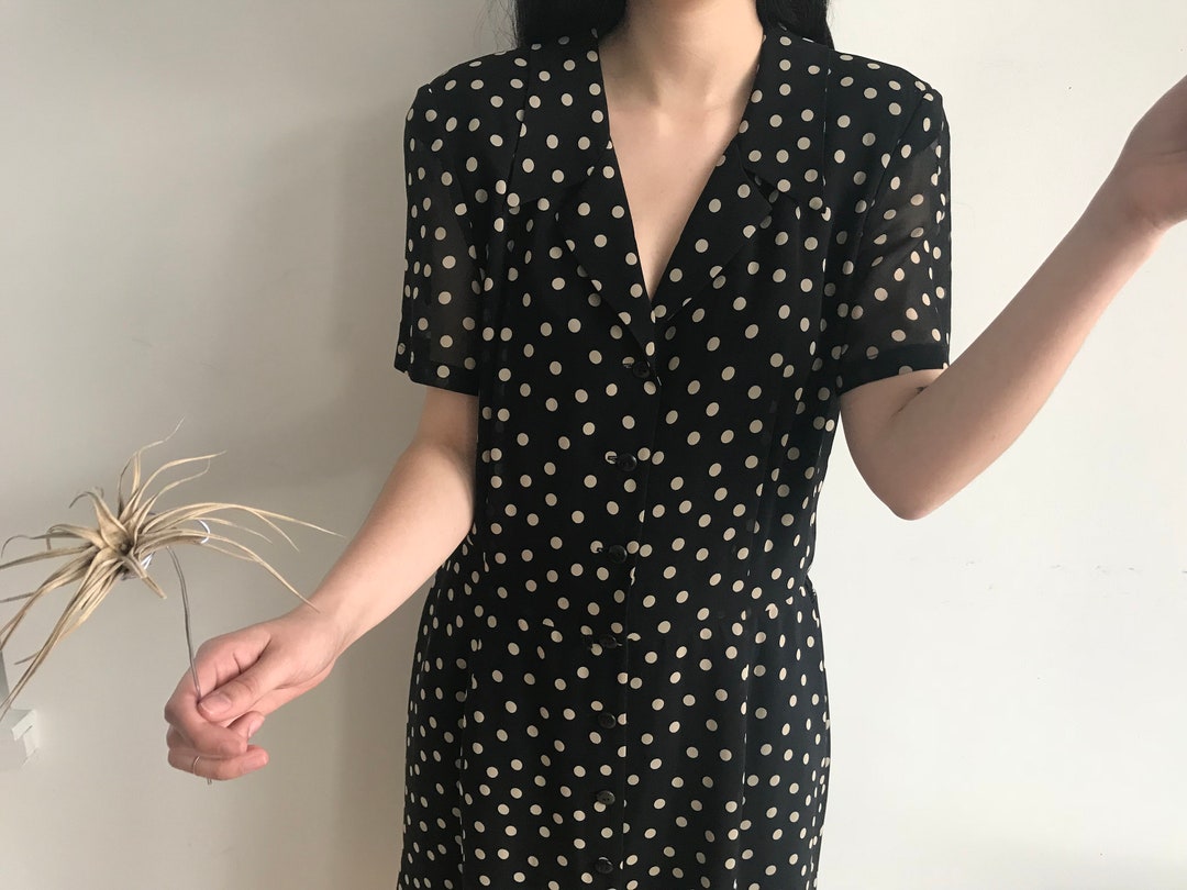 Vintage 80s 90s Silk Polka Dot Shirt Dress, Jacquemus