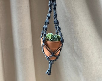 Macrame plant holder car ornament, hemp succulent car charm, macrame pot hanger, mini plant car accessory, rear view mirror charm, car gift