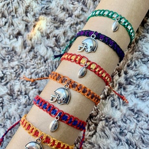 Custom football bracelet, game day jewelry, sport hemp bracelet, football helmet charm jewelry, NFL playoff teams, Superbowl gifts