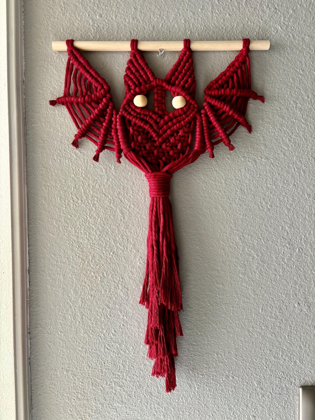 Macrame Bat Wall Hanging, Halloween Wall Decor, Red Bat Macrame Home ...