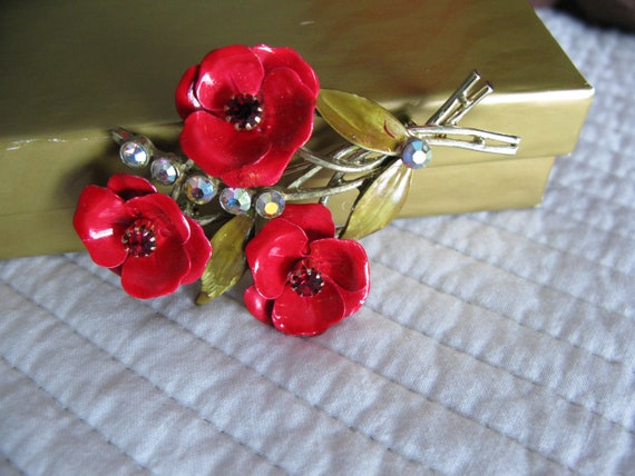 Coro Vintage Flower Rhinestone Pin - image 2