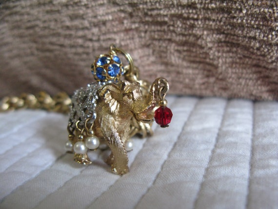 Napier Vintage Jeweled Elephant Charm Bracelet 7.… - image 2