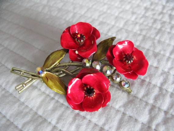 Coro Vintage Flower Rhinestone Pin - image 5