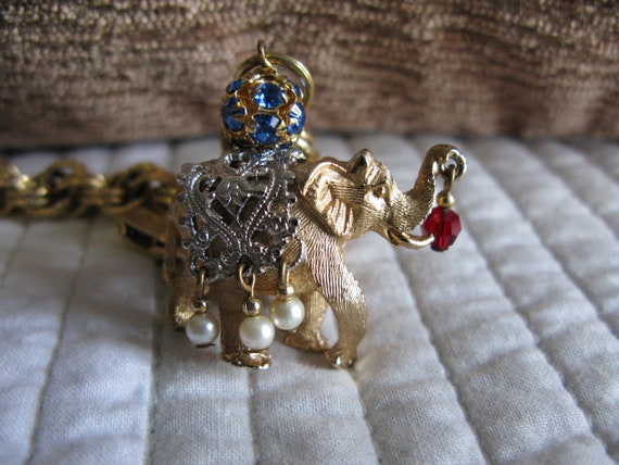 Napier Vintage Jeweled Elephant Charm Bracelet 7.… - image 1