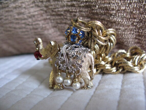 Napier Vintage Jeweled Elephant Charm Bracelet 7.… - image 4