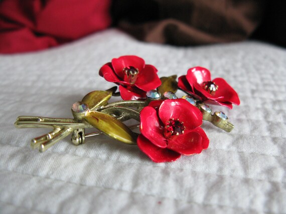Coro Vintage Flower Rhinestone Pin - image 4