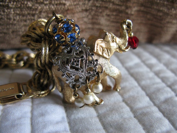 Napier Vintage Jeweled Elephant Charm Bracelet 7.… - image 6