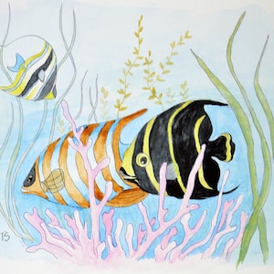 Watercolour Angelfish, Original painting - 9&quot;x12&quot;