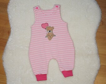 Premature baby, Newborn, Baby Romper Size 50 - Jersey Pink Stripe Teddy Applique - Gift for Birth, Baby Shower, Homecoming Set, Reborn