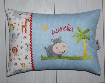 Personalized pillow, kindergarten, birth gift, pillow with name, name pillow - Little hippo - baptism - birth
