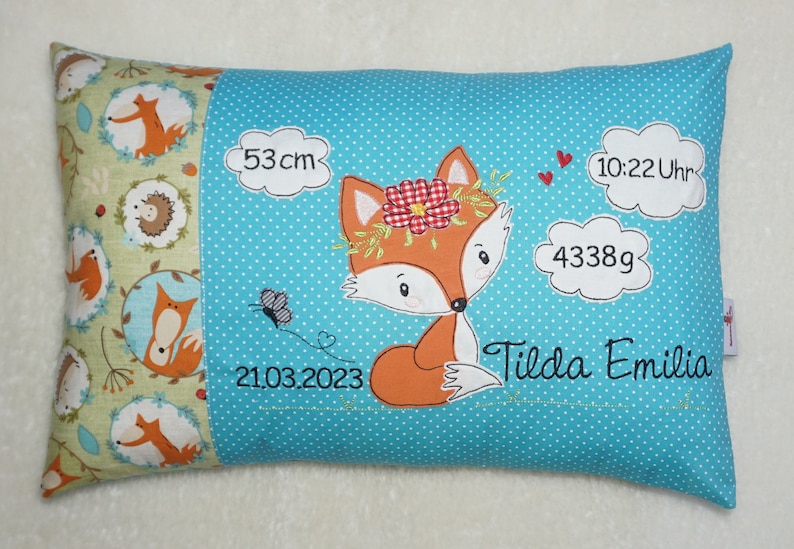 Birth pillow, name pillow, personalized pillow gift baptism, birth cover & insert 30 x 45 cm image 1