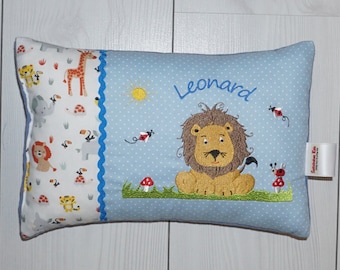 Personalized pillow, kindergarten, birth gift, pillow with name, name pillow - lion on meadow - cover & insert 25 x 35 cm