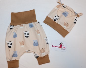 Newborn Reborn Baby Bloomers & Hat Size 50/56, Organic Jersey Little Safari, Birth Gift, Baby Shower, Homecoming Set, Grow-with-Your-Pants