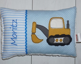 Personalisierte Kissen, Kindergarten, Geschenk zur Geburt, Kissen mit Namen, Namenskissen, personalisierte Geschenke - Bagger & Name 20x30cm